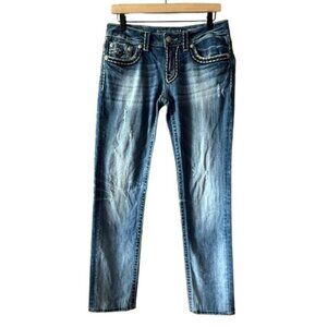 Women's 30 Miss Me Sunny Skinny Distressed Denim Jeans Low Rise Medium Wash